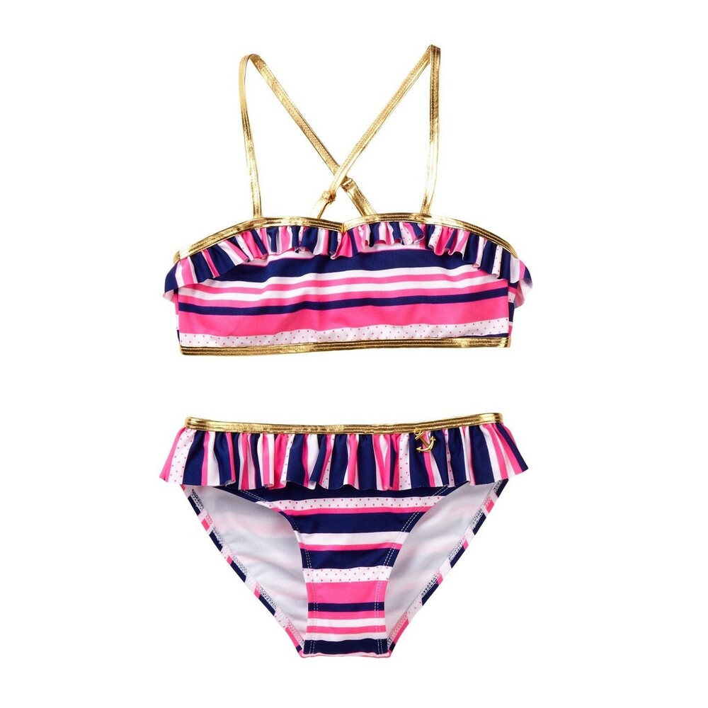 Jantzen Stripe Ruffle Bikini Set Little Girls sz 4 Pink Stripe